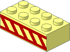 Brick  2 x  4 with Red Diagonal Stripes Between Two Red Horizontal Stripes Pattern