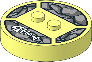 ~Electric Brick  4 x  4 x  0.667 Round - Top with  2 Studs with White Fish Skeleton and Grey Stones Pattern