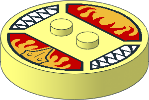 ~Electric Brick  4 x  4 x  0.667 Round - Top with  2 Studs with Golden Eagle Beak and Red Flames Pattern