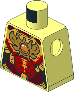Minifig Torso with Red and Gold Armour, Pendant, Scales, Belt and Orange Round Jewel Pattern