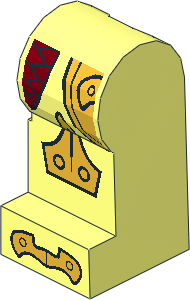 Minifig Leg Left with Dark Red Armour Scales, Gold Knee Pad and Toes Pattern