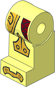 Minifig Leg Right with Dark Red Armour Scales, Gold Knee Pad and Toes Pattern