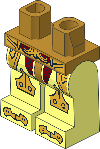 Minifig Hips and Legs with Gold Belt, Dark Red Armour Scales, Knee Pads and Toes Pattern