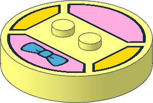 ~Electric Brick  4 x  4 x  0.667 Round - Top with  2 Studs with Dark Azure Bow on Bright Pink Pattern