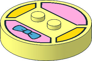 Brick  4 x  4 x  0.667 Round with RFID Tag and  2 Studs with Dark Azure Bow on Bright Pink Pattern