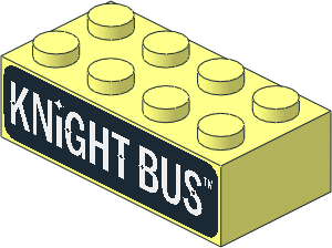 Brick  2 x  4 with White "Knight Bus" Text and Black Background Pattern