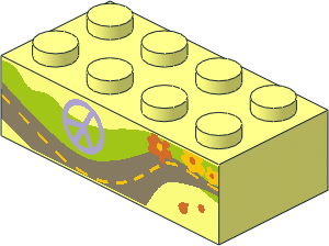 Brick  2 x  4 with Peace Sign, Road and Flowers Pattern
