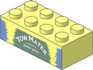 Brick  2 x  4 with "TOW MATER" on Sand Green Background Pattern