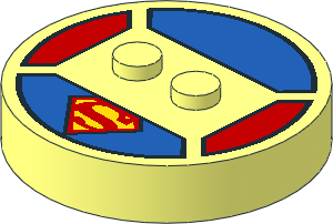~Electric Brick  4 x  4 x  0.667 Round - Top with  2 Studs with Superman Logo Pattern
