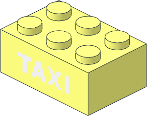 Brick  2 x  3 with White "TAXI" Pattern