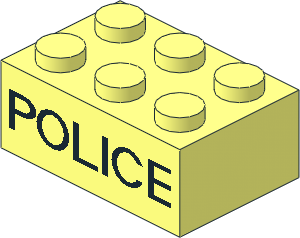 Brick  2 x  3 with Thin Black "POLICE" Pattern