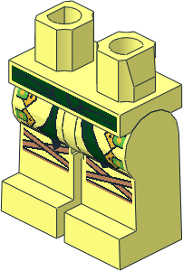 Minifig Hips and Legs with Dark Green Sash, Gold Buckles and Nougat Knee Wrappings Pattern
