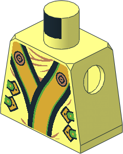 Minifig Torso with Robe, Black, Bright Green and Gold Trim, Clasps and Dragon Head Pattern