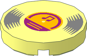 Tile  2 x  2 Round with Vinyl Record with Bright Light Orange and Magenta Center and Musical Notes Pattern