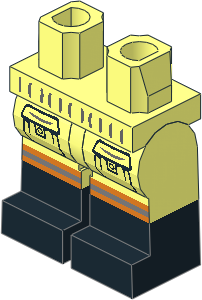 Minifig Hips and Legs with Black Lower Legs, Cargo Pockets, Orange and Silver Lines Pattern