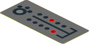 Sticker  0.7 x  1.7 with Red, Black and Metallic Silver Buttons on Dark Bluish Grey Background