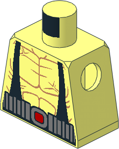 Minifig Torso with Black Suspenders, Silver Belt, Muscles Outline and Lime Hoses Pattern