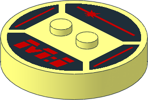 ~Electric Brick  4 x  4 x  0.667 Round - Top with  2 Studs with Red Fuse Lines and "M:I" Pattern