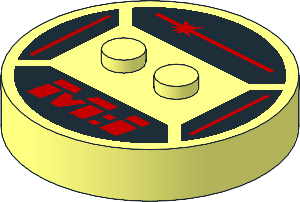 Brick  4 x  4 x  0.667 Round with RFID Tag and  2 Studs with Red Fuse Lines and "M:I" Pattern