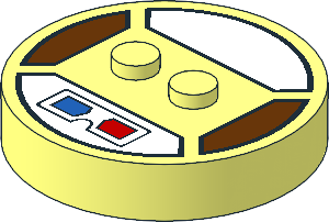 Brick  4 x  4 x  0.667 Round with RFID Tag and  2 Studs with Blue and Red 3D Glasses on White Background Pattern