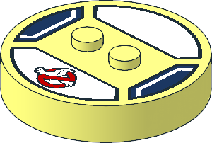 Brick  4 x  4 x  0.667 Round with RFID Tag and  2 Studs with Ghostbusters Logo and Sailor Collar Pattern