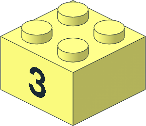 Brick  2 x  2 with Black "3" Pattern