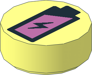 Tile  1 x  1 Round with Black and Metallic Pink Battery Pattern