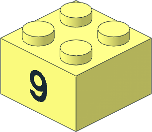 Brick  2 x  2 with Black "9" Pattern