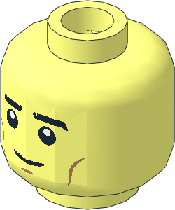 Minifig Head with Black Eyebrows, Eyes and Mouth and Medium Nougat Cheek Lines and Chin Dimple Neutral / Angry 2-Sided Pattern