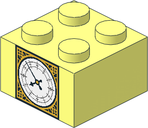 Brick  2 x  2 with Gold and White Big Ben Clock Face Pattern