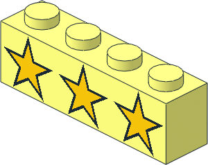Brick  1 x  4 with  3 Yellow Stars Pattern