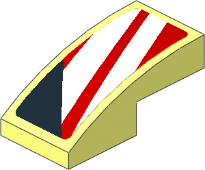 Slope Brick Curved  2 x  1 with White Stripes on Red Background Left Sticker