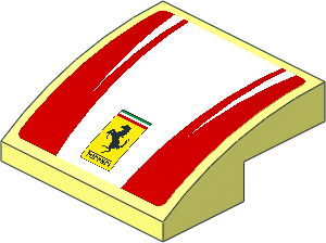 Slope Brick Curved  2 x  2 x  0.667 with Ferrari Square Badge and Red Stripes on White Background Sticker