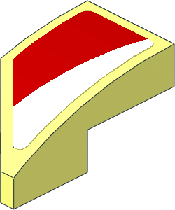 Slope Brick Curved  2 x  1 with Cutout Right with Black Triangle and White Stripe on Background Right Sticker