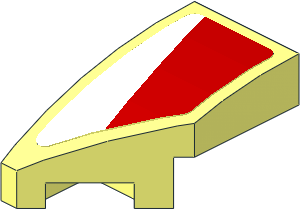 Slope Brick Curved  2 x  1 with Cutout Left with Black Triangle and White Stripe on Background Left Sticker