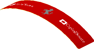 Sticker  0.8 x  4.1 with Silver Ferrari Horse and White CapitalSource Logos on Red Background (Formed)