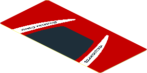 Sticker  1.8 x  3.8 with Black Trapezoid and Black "Scuderia Corsa" on White Stripes on Red Background