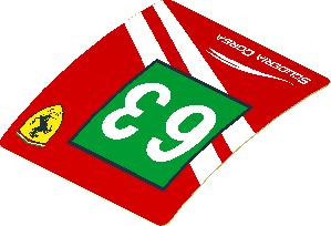 Sticker  1.9 x  1.8 with Ferrari Logo and White 63 on Green Square and White Stripes on Red Background Right (Formed)