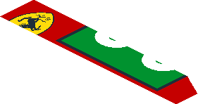 ~Sticker  1.9 x  1.8 with Ferrari Logo and White 63 on Green Square and White Stripes on Red Background Right - Fifth Face