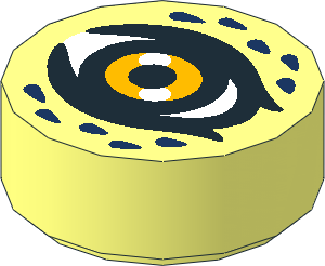 Tile  1 x  1 Round with Black, White and Bright Light Orange Eye and Dark Blue Feathers Pattern