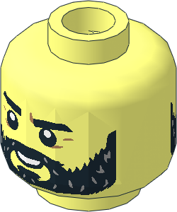 Minifig Head with Black Thick Eyebrows and Beard, Medium Nougat Wrinkles, Mouth Closed Angry / Open Neutral 2-Sided Pattern