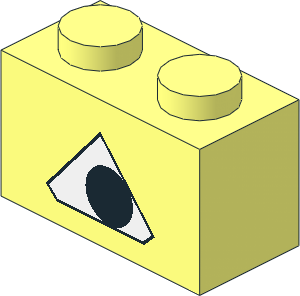 Brick  1 x  2 with Black Circle in White Pentagon with Black Outline Pattern