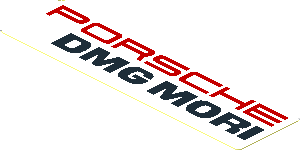 Sticker  1.0 x  3.8 with Red "PORSCHE" and Black "DMG MORI" on White Background Right