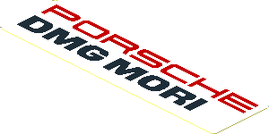 Sticker  1.0 x  3.8 with Red "PORSCHE" and Black "DMG MORI" on White Background Left