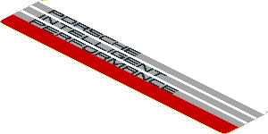 Sticker  0.8 x  4.0 with Black "PORSCHE INTELLIGENT PERFORMANCE" on Grey Stripes and Red Stripe on White Background Left