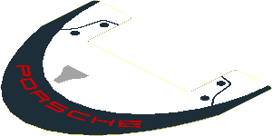 Sticker  2.4 x  3.8 with Black Arc with Red "PORSCHE", Black Rivets and Grey Air Vent on White Background