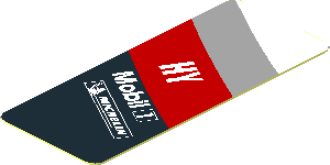 Sticker  1.9 x  0.8 with White Logos in White, Grey and Red Stripes on Black Background Right