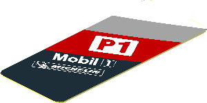 Sticker  1.9 x  0.8 with White Logos in White, Grey and Red Stripes on Black Background Left