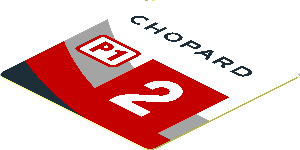 Sticker  1.8 x  1.8 with Black, Red and Grey Stripes and White "2" in Red Square on White Background Left