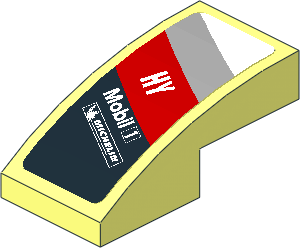 Slope Brick Curved  2 x  1 with White Logos in White, Grey and Red Stripes on Black Background Right Sticker